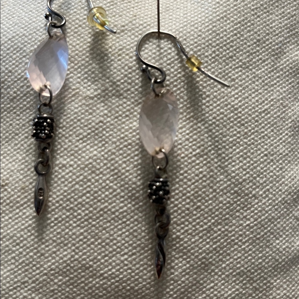 Michael Dawkins rose quartz and sterling dangle earrings - Picture 2 of 2